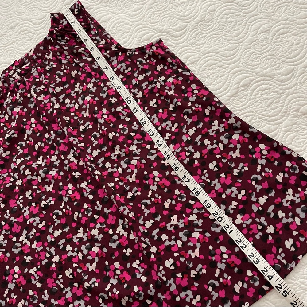 Talbots Sleeveless Top Confetti Print on Burgundy Tie Ruffle Neckline Size M - Picture 11 of 15